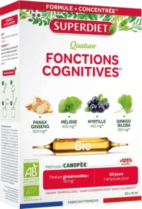 Ginseng, Mélisse, Myrtille, Gingko biloba - Fonctions cognitives - Ampoules