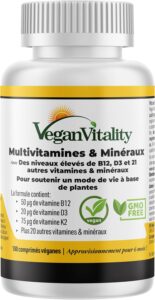 Multivitamines et minéraux vegan – Source renforcée de vitamine C, vitamine k2, B12 et fer