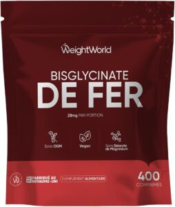 Fer Bisglycinate 28mg - 400 Micro Comprimés Vegan (pour +1 An) sans Goût, Petit Sachet Ref