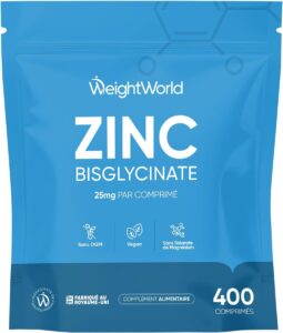 Zinc Bisglycinate 400 Micro-Comprimés Vegan, Zinc Complement pour Homme et Femme, 2 Compri