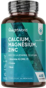 Calcium Magnésium Zinc Vitamine D3 K2 MK7, 400 Comprimés Vegan (+ 1 An)