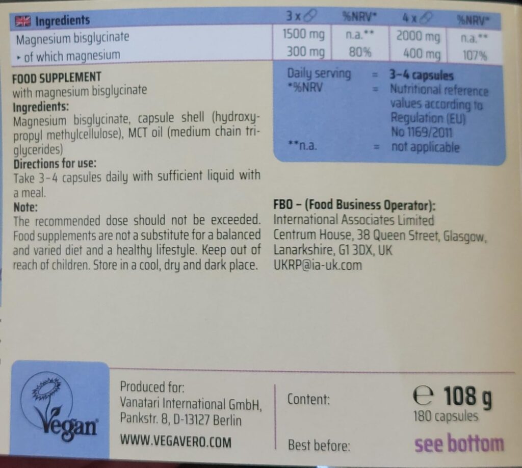 Magnesium Bisglycinate 300 mg | 180 Gélules photographié par james, acheteur