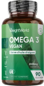 Omega 3 Vegan, Huile d'Algues en Gelules 2000mg Omega 3 DHA EPA, 90 Gélules
