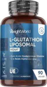 Glutathion Liposomal Réduit 1000mg, 90 Gélules Vegan - avec Vitamine C, Acide Hyaluronique