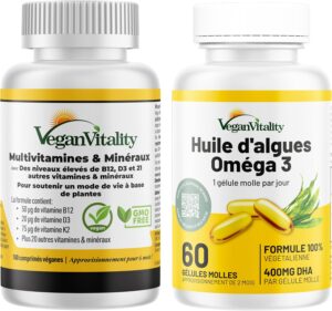 Pack Vegan Vitality Multivitamines + Oméga 3 Végétal – Multivitamines 6 Mois (180 Comprimé