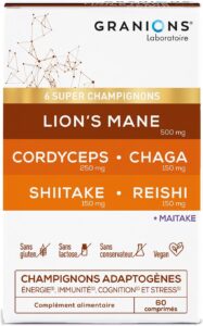 GRANIONS – Complexe Super Champignons Adaptogenes – LIONS MANE + CHAMPIGNONS CORDYCEPS + r