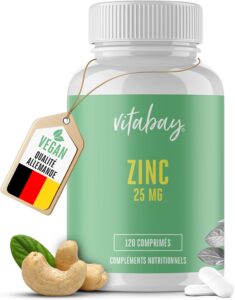 Vitabay Zinc Citrate 25 mg - 120 Comprimés Vegans Haut Dosage