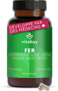Vitabay Fer Bisglycinate 50mg - 120 Gélules Véganes Hautement Dosées