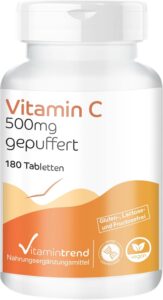 Vitamintrend Vitamine C 500 mg tamponnée, 180 comprimés, douce pour l’estomac, complément