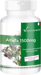 Alfalfa 1500mg – Luzerne - 360 comprimés - ! POUR 4 MOIS ! – Végan - Flacon avantageux