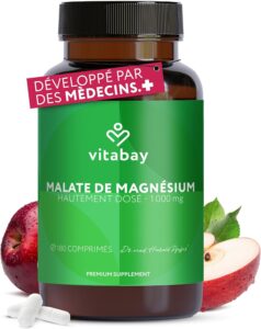 Vitabay Malate de Magnésium 1000 mg hautement dosé – 180 comprimés véganes