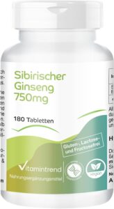 Vitamintrend Ginseng sibérien 750 mg, 180 comprimés, facile à avaler, hautement dosé, comp