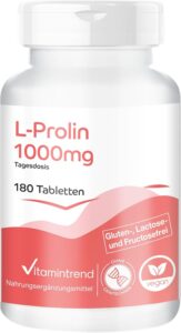 Vitamintrend L-proline 1000 mg par dose journalière, 180 comprimés hautement dosés, acide