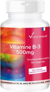 Vitamintrend Vitamine B3 500 mg, 180 comprimés, hautement dosé, nicotinamide, complément a