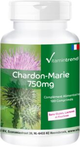 Vitamintrend Extrait de chardon-marie 750 mg, 180 comprimés, hautement dosé, complément al