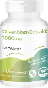 Vitamintrend Extrait de feuille d'olivier 1000 mg, 120 comprimés, hautement dosé, 20% d'ol