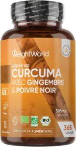 Curcuma Gingembre Poivre Noir Bio, 365 Gélules, Turmeric Curcumin Capsules