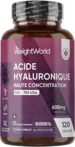 Acide Hyaluronique en Gélules 600mg, 120 Gélules Vegan (4 Mois), 500-700kDa