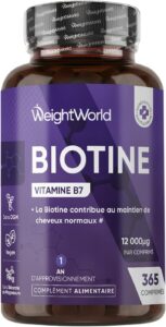 Biotine Cheveux 12000mcg, 365 Micro-Comprimés Vegan (pour 1 An)