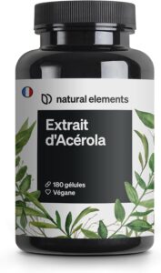 Extrait d’Acérola avec vitamine C – hautement dosé, végane – 180 gélules pour 6 mois – ave