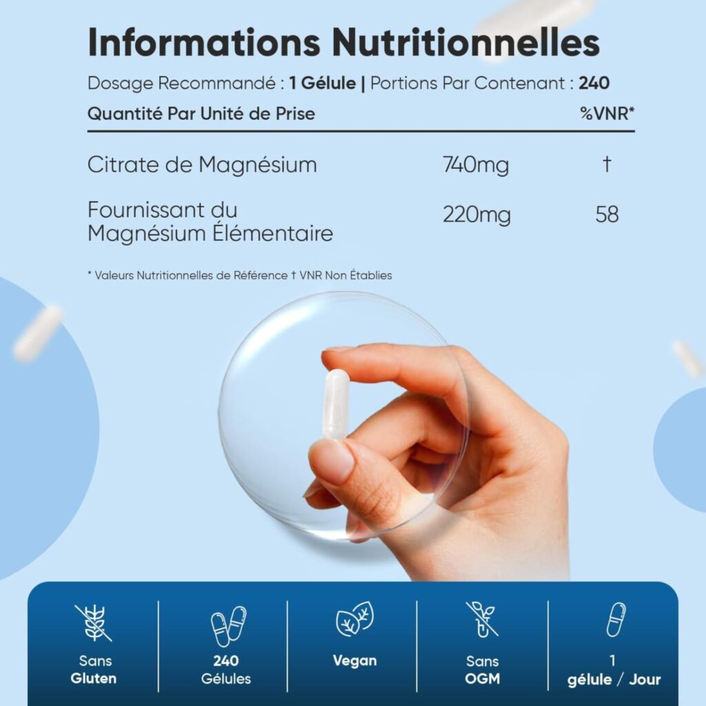 Infographie présentant les informations nutritionnelles et les caractéristiques du produit.