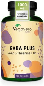 GABA 1000mg | Avec L-Theanine & Vitamine B6 | 120 Gélules | Anti-Stress + Mieux Dormir | V
