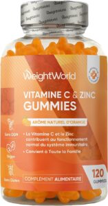 Vitamine C Gummies avec Zinc, 120 Gommes Vegan pour Adultes et Enfants