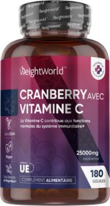 Cranberry Gelules 50000mg 200mg Vitamine C, 180 Gélules Vegan Pour 3 Mois d’Approvisionnem