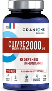 GRANIONS | CUIVRE BISGLYCINATE 2 MG - 2 MOIS | Cuivre Immunité et Energie | 200% des appor