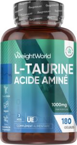 L Taurine Gélules 1000mg par Portion - 180 Taurine Gelules Vegan 3 Mois d'Approvisionnemen