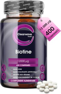 Biotine 12 000mcg Extra Fort | Complément Cheveux | 400 comprimés |Vegan