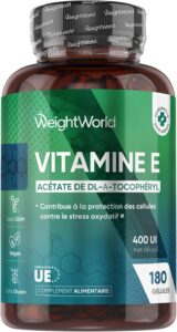 Vitamine E 400 UI, 1 Gélule tous les 2 Jours, 180 Gélules Vegan pour 1 An- Acetate de Dl A