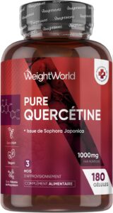 Quercetine 1000mg, 180 Gélules Vegan, Issue d'Extrait de Fleur Sophora Japonica, Quercétin
