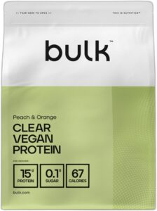 Bulk Clear Vegan Protein Shake de protéines en poudre pêche et orange, 300 g, l'emballage