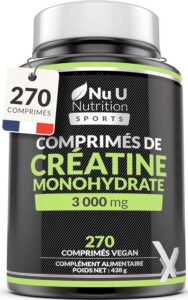 Créatine Monohydrate 3000mg - 270 Comprimés Véganes - Cure de 3 Mois - Complément d'Énergi