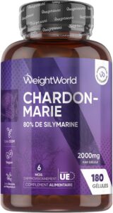 Chardon Marie 2000mg, 80% Silymarine, 180 Gélules Vegan pour 6 Mois, Extrait 40:1 de Milk