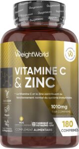 Vitamine C 1000mg avec Citrate de Zinc, 180 Comprimés Vegan Sécables pour 6 Mois d'Approvi