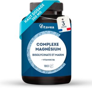 Magnésium Bisglycinate et Marin 300 mg + Vitamine B6 - Stress, Sommeil