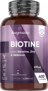 Biotine Cheveux avec Selenium, Zinc et Kératine - 400 Micro Comprimés Vegan de Biotine Zin