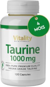 Taurine Gélules avec 1000 mg (120 gélules, 4 mois), Pre Workout sans Caféine, Acide Aminé,