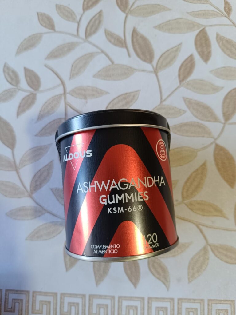 Boîte de bonbons gélifiés Ashwagandha, vue de face. Similaire au visuel 0 mais à un angle différent.