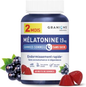 Gummies Sommeil - Granions Melatonine 1,9mg - Vegan Sans Sucre - 60 Gummies