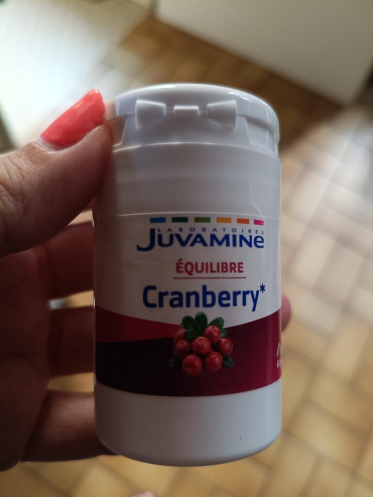 Flacon de compléments alimentaires JuvaSanté Équilibre Cranberry, face avant