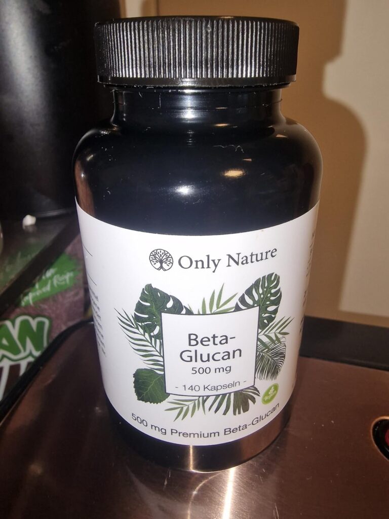 Bocal de gélules Beta-Glucan de la marque Only Nature, posé sur un support sombre.