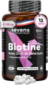 Biotine 10000 mcg Cheveux Peau Ongles - Complément avec Zinc et Sélénium