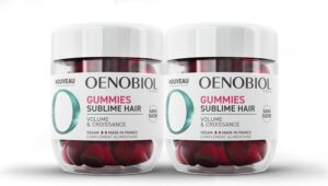 Oenobiol Gummies Hair, Croissance & Volume, Sans Sucre, Vegan (2x60 Gummies, Cerise, 2 Moi
