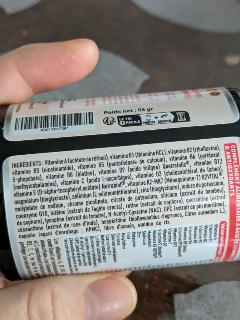 Liste des ingrédients du complément alimentaire