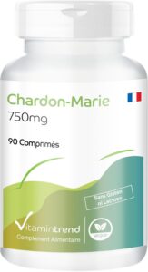 Vitamintrend Chardon-Marie 750 mg, 90 comprimés, hautement dosé, avec 80% de silymarine, c