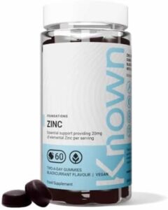 Known 20mg Zinc Gummies – Saveur Cassis – Complément Gommes Végan à Mâcher – Immunité, Pea