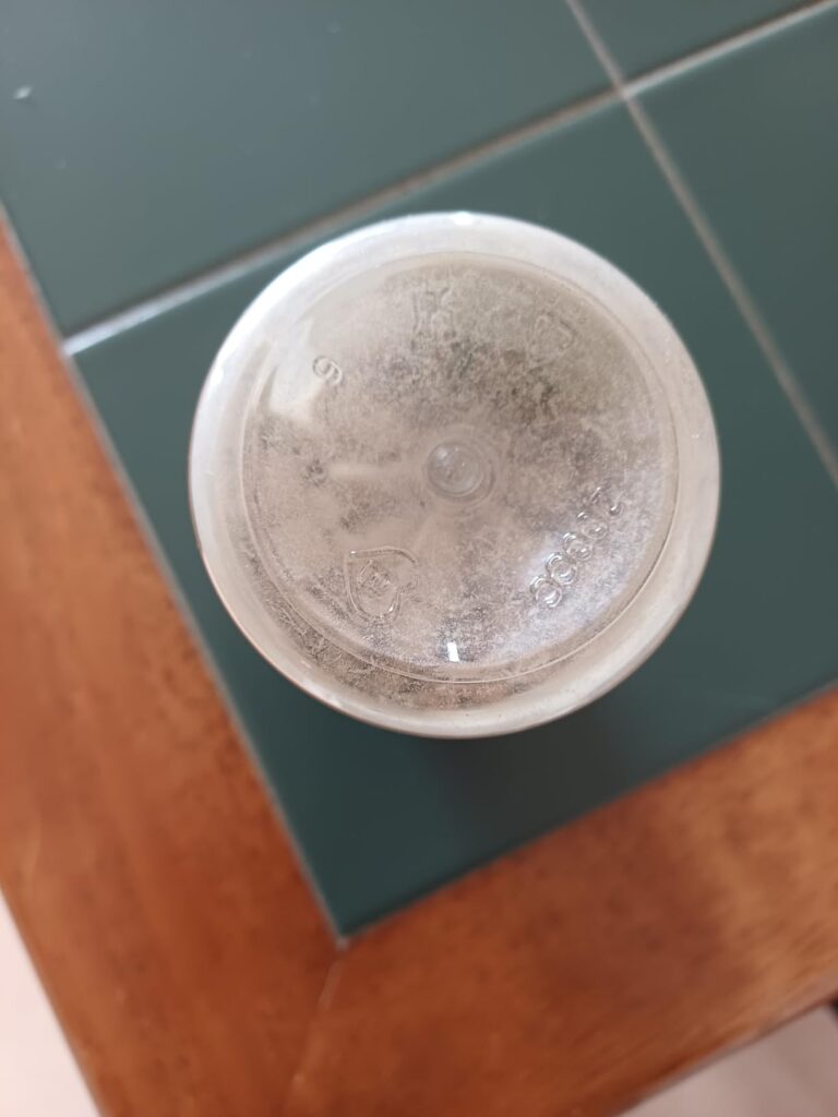 Vue de dessus du flacon, montrant la poudre de Ginkgo Biloba à travers le couvercle transparent.